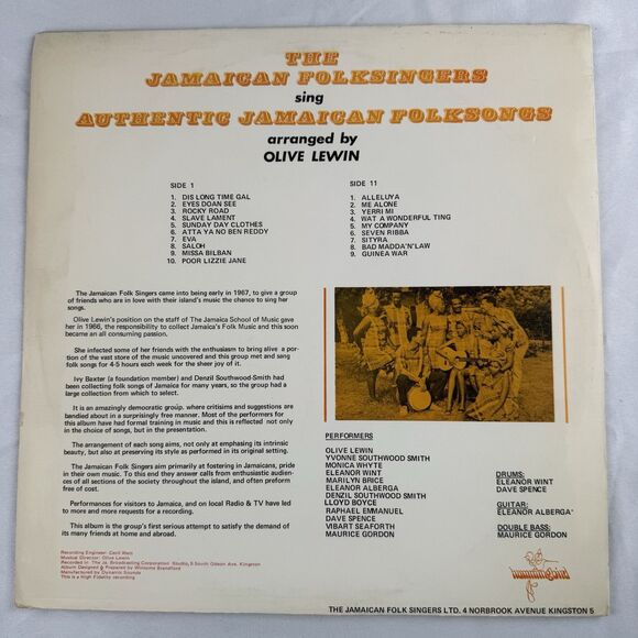 The Jamaican Folksingers NM Vinyl Record Authentic Folksongs Hummingbird Lewin - Picture 2 of 7